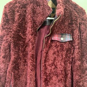 Women’s burgundy Pendleton wool jacket with plaid accent